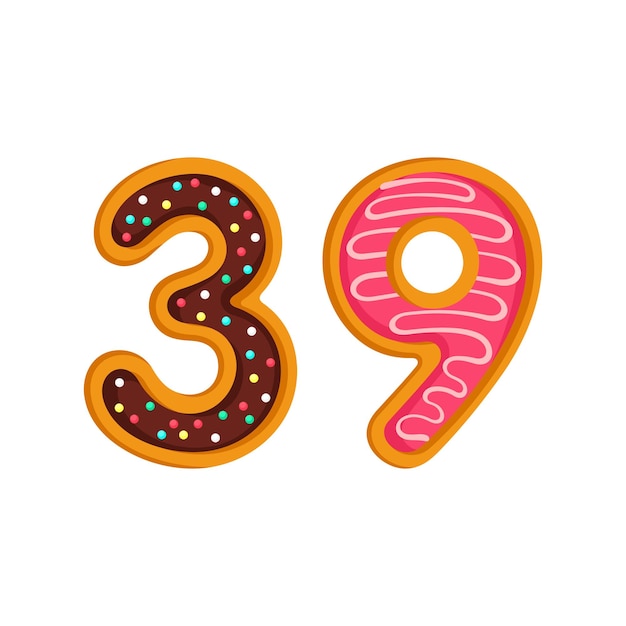 Vector ilustración de vector de donut glaseado dulce de 39 números