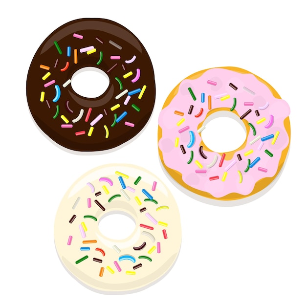 Ilustración de vector de donuts en chocolate y glaseado rosa sobre un fondo blanco