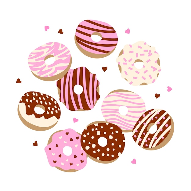 Vector ilustración de vector de donuts con diferentes gustos aislado en blanco