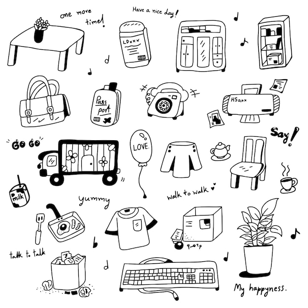 Ilustración de vector de doodle dibujado a mano lindo conjunto de formas rectangulares