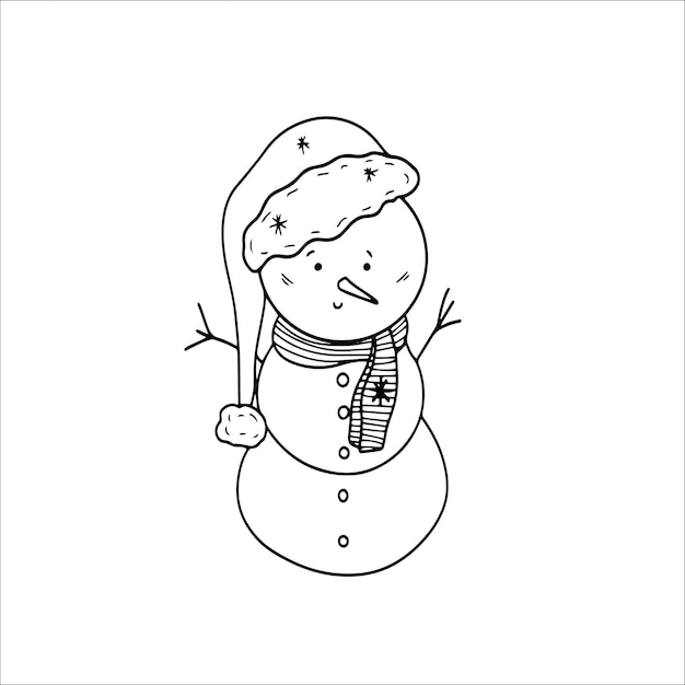 Ilustración de vector de Doodle de muñeco de nieve dibujado a mano