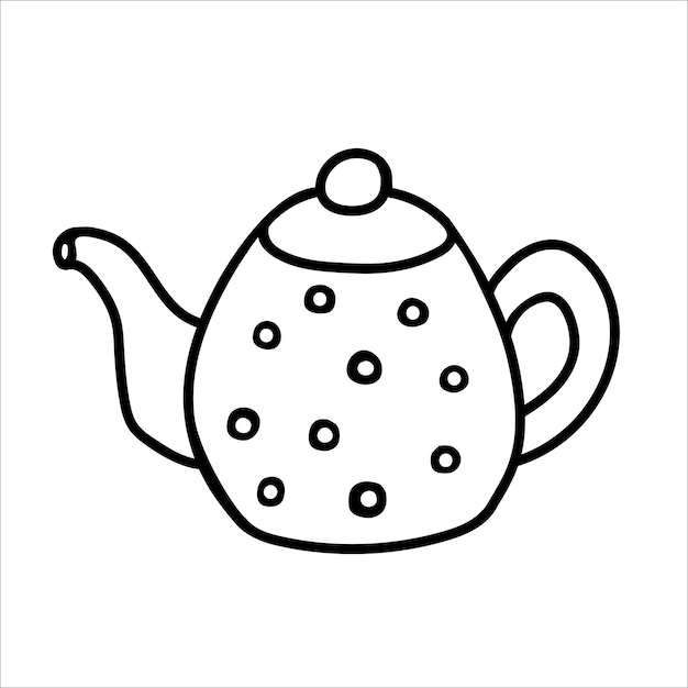 Ilustración de vector de doodle de tetera lindo aislado sobre fondo blanco
