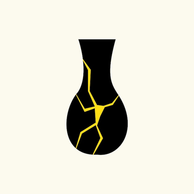 Ilustración de vector dorado de estilo plano Kintsugi Black Japanese vintage jarrón Restauración de vajilla antigua Un elemento elegante para su diseño Todos los objetos están aislados