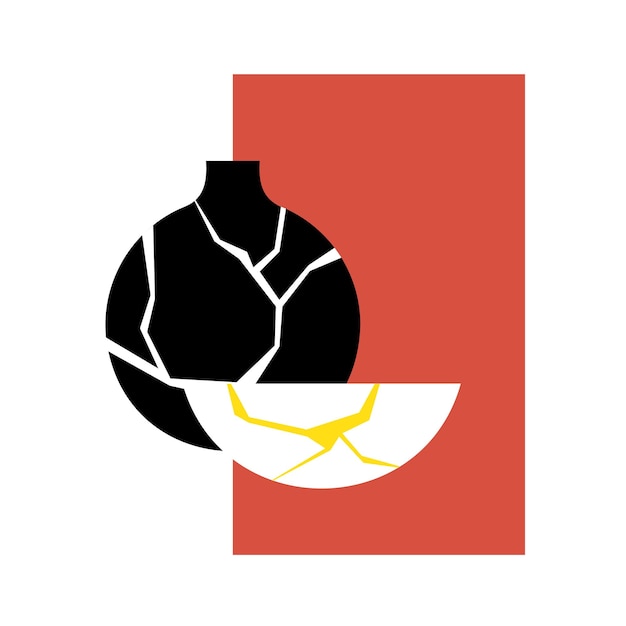 Ilustración de vector dorado de Kintsugi Jarrón vintage japonés negro en estilo plano Restauración de platos antiguos Patrón de mármol Un elemento elegante de su diseño Todos los objetos están aislados