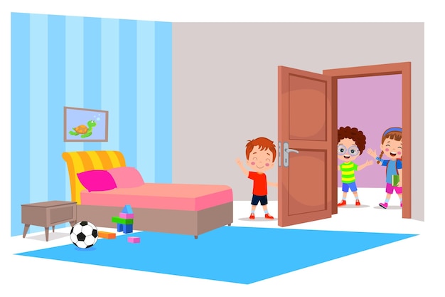 Vector ilustración de vector de dormitorio y niños