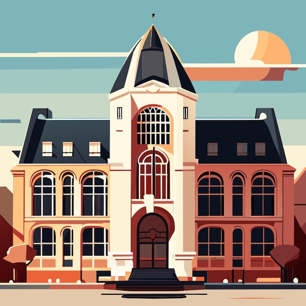 Ilustración de vector de edificio escolar