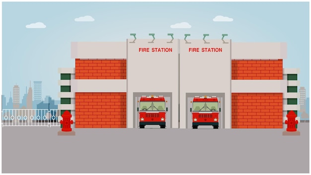 Vector ilustración de vector de edificio de estación de fuego y seguridad para fondo de animación de dibujos animados 2d,