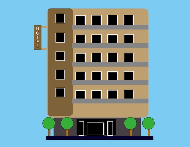 Ilustración de vector de edificio de hotel en estilo plano
