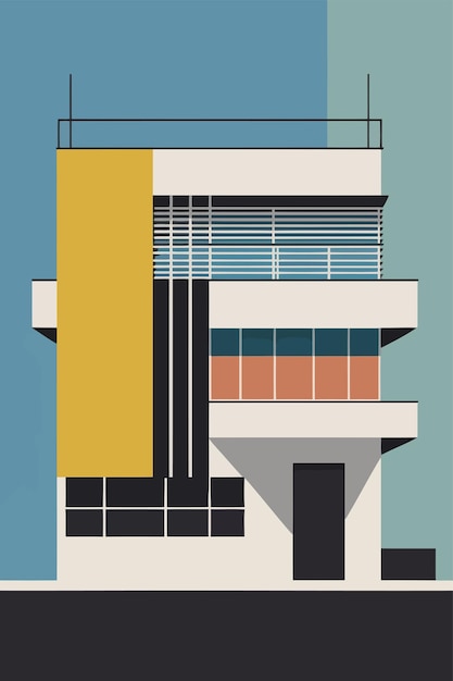 Vector ilustración de vector de edificio moderno en diseño plano estilo bauhaus arquitectura urbana