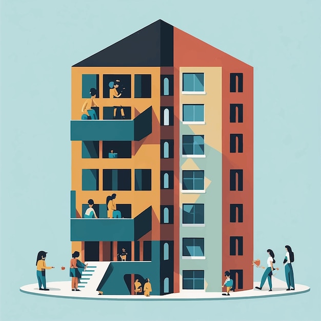 Vector ilustración de vector de edificio de tres pisos