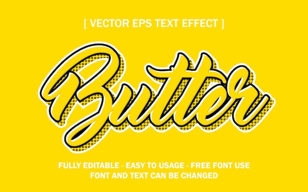 Ilustración de vector de efecto de texto editable de semitono amarillo mantequilla