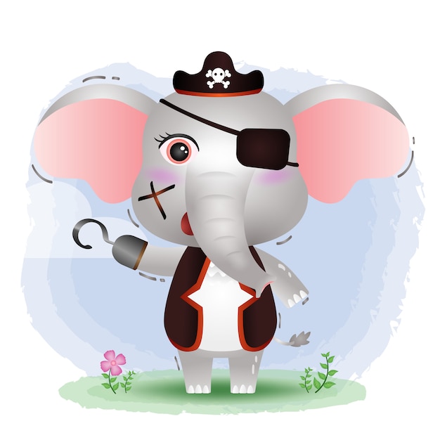 Vector ilustración de vector de elefante lindo piratas