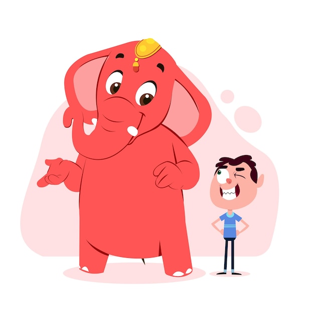 Ilustración de vector de elefante y niño