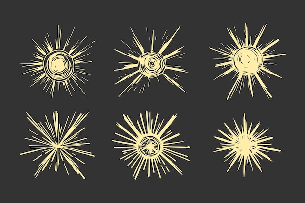 Ilustración de vector de elemento de diseño de sol de doodle dibujado a mano