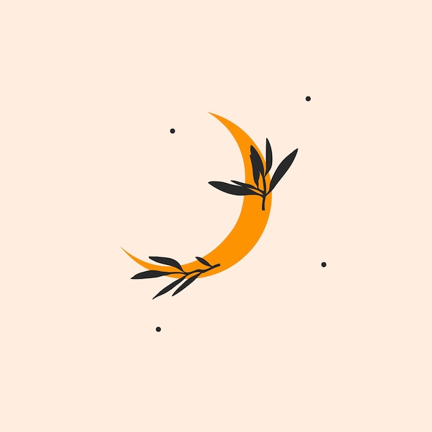 Ilustración de vector con elemento de logotipo arte de línea mágica bohemia de luna dorada estrellas