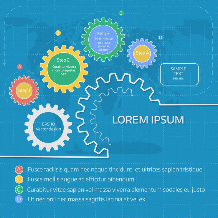 Vector ilustración de vector de engranajes con el fondo azul. plantilla de vector de infografía