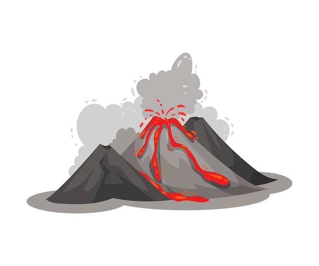 Ilustración del vector de erupción del volcán sobre un fondo blanco