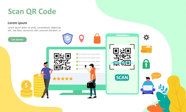 Ilustración de vector de escaneo de códigos qr adecuada para la página de destino web