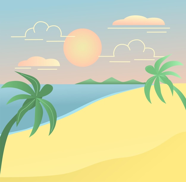 Ilustración de vector de escena de viaje de vacaciones de verano de playa