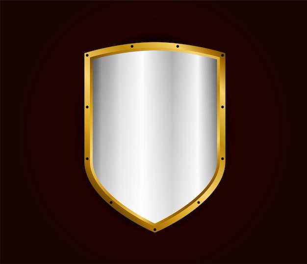 Ilustración de vector de escudo realista de metal plata con diseño real de oro plantilla de símbolo de seguridad y protección