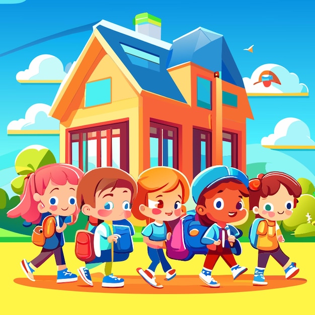 Vector ilustración de vector de escuela de niños