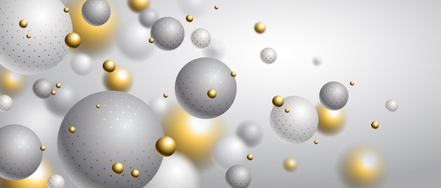 Ilustración de vector de esferas punteadas realistas, fondo abstracto con hermosas bolas con puntos y efecto de profundidad de campo, arte conceptual de diseño de globos 3D.
