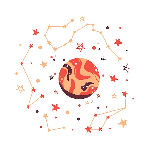 Vector ilustración de vector espacial las constelaciones del universo y las estrellas de los planetas