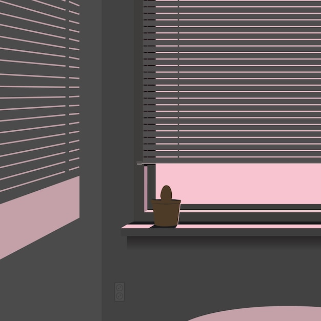 Vector ilustración de vector de una esquina de una habitación con una ventana y una planta de cactus