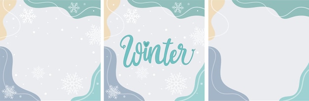 Ilustración de vector establece fondo abstracto de vibers de invierno. colores pastel con colores invernales. texto y letras.
