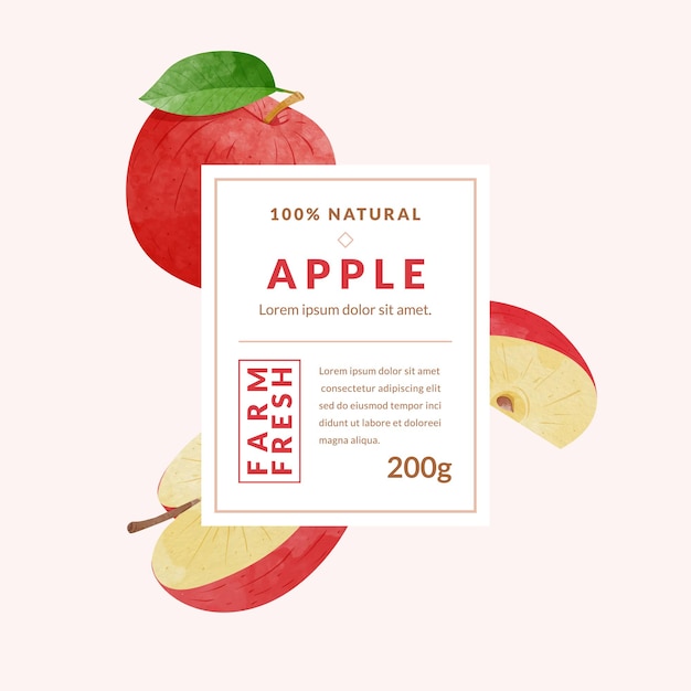 Ilustración de vector de estilo acuarela de plantillas de diseño de embalaje de Apple