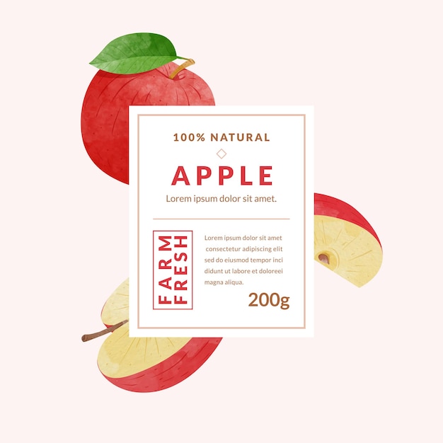 Ilustración de vector de estilo acuarela de plantillas de diseño de embalaje de apple