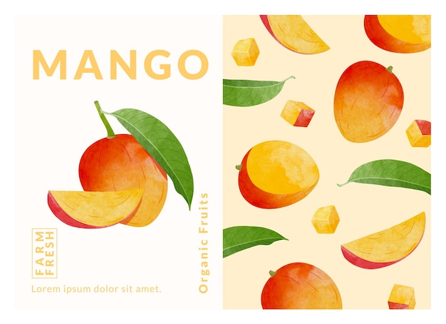 Ilustración de vector de estilo acuarela de plantillas de diseño de embalaje de mango