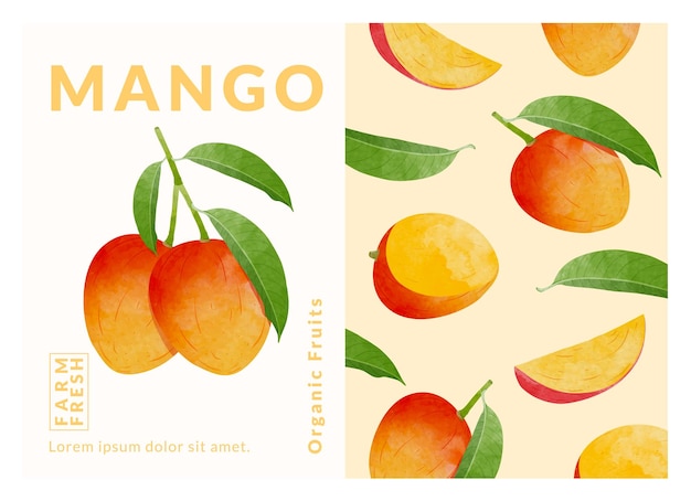 Ilustración de vector de estilo acuarela de plantillas de diseño de embalaje de mango