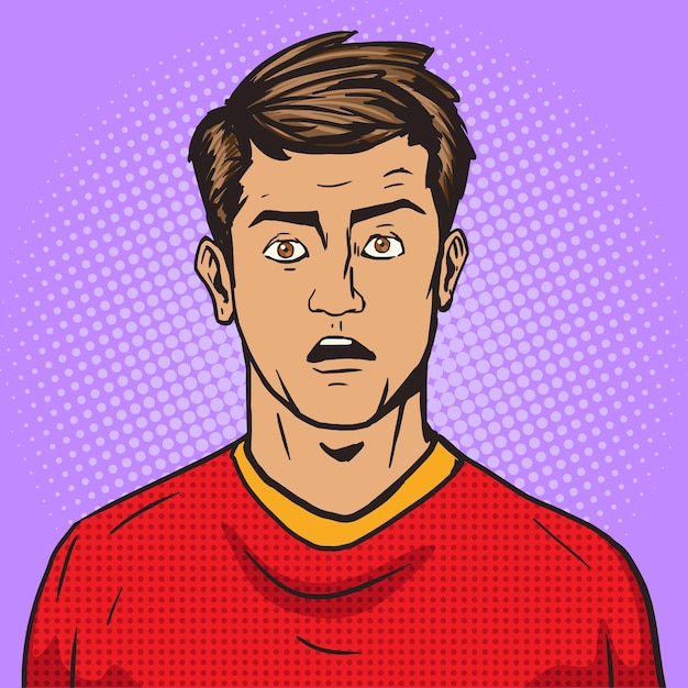 Ilustración de vector de estilo de arte pop de hombre sorprendido