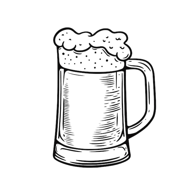 Ilustración de vector de estilo de boceto de color negro dibujado a mano de vaso de cerveza.