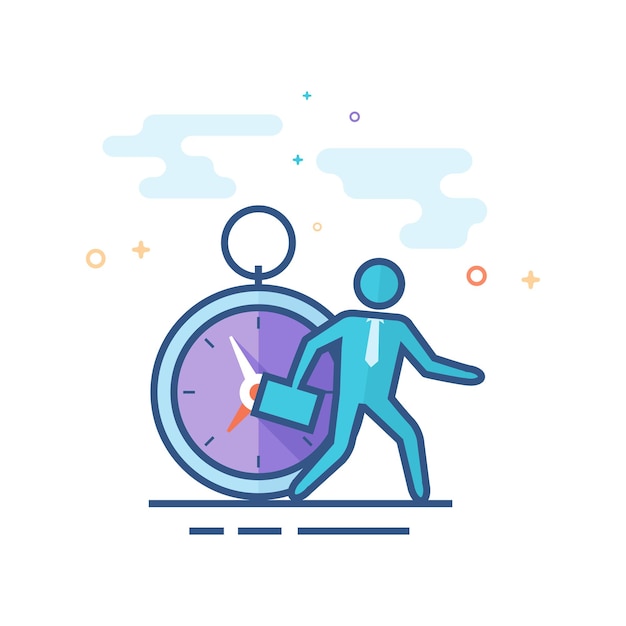 Ilustración de vector de estilo de color plano de icono de reloj de hombre de negocios
