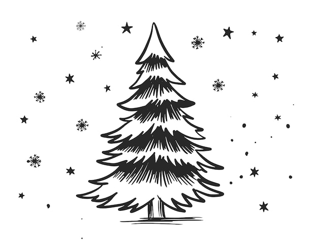 Ilustración de vector de estilo dibujado a mano de juguetes de árbol de Navidad
