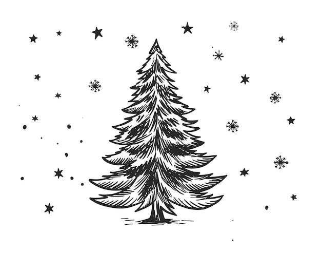 Ilustración de vector de estilo dibujado a mano de juguetes de árbol de Navidad