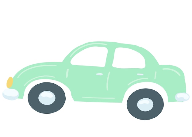 Ilustración de vector de estilo de dibujos animados dibujados a mano de elemento de tráfico aislado de color verde de coche de pasajeros