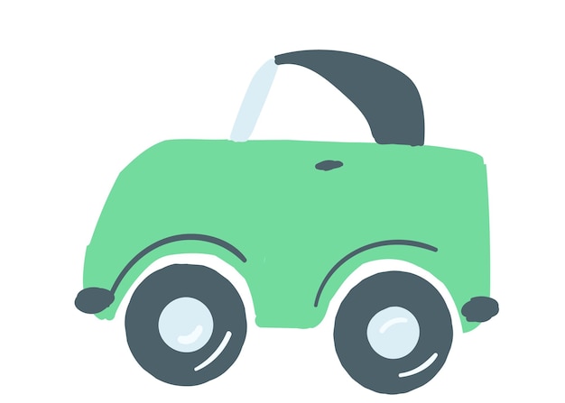 Ilustración de vector de estilo de dibujos animados dibujados a mano de elemento de tráfico aislado de color verde de coche de pasajeros