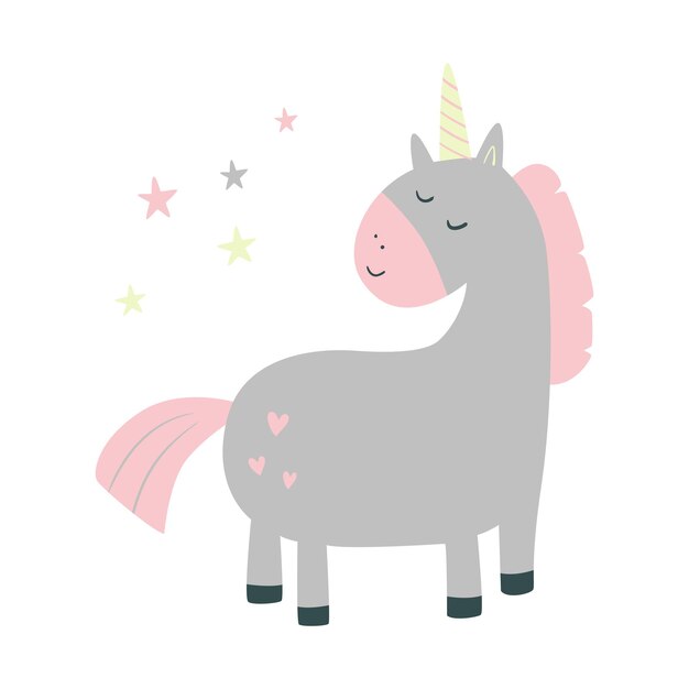 Ilustración de vector de estilo de dibujos animados lindo unicornio con unicornio