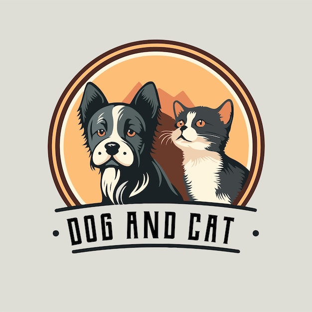 Ilustración de vector de estilo de dibujos animados de mascota de logotipo de personajes de gato y perro