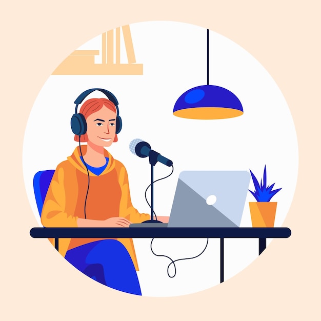 Ilustración de vector de estilo de dibujos animados de mujeres podcast 10 pasos