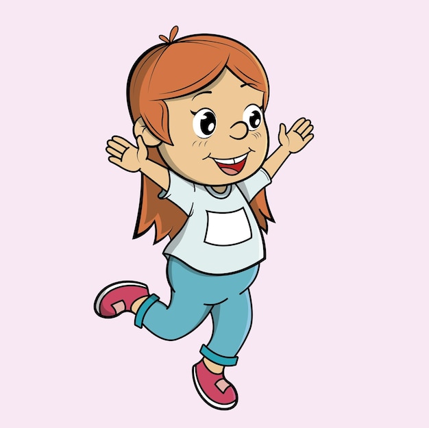 Ilustración de vector de estilo de dibujos animados niña pelirroja alegre