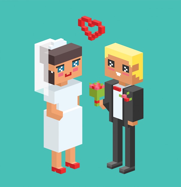 Ilustración de vector de estilo de dibujos animados de parejas de boda