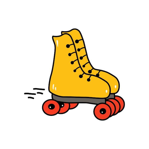 Ilustración de vector de estilo de doodle de patines retro brillante dibujado a mano