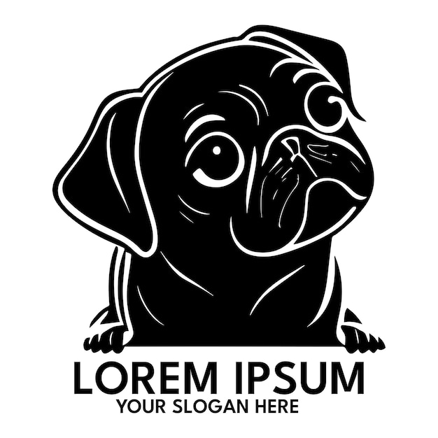 Ilustración de vector de estilo de logotipo de silueta de pug