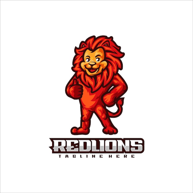 Ilustración Vector Estilo Mascota León Rojo