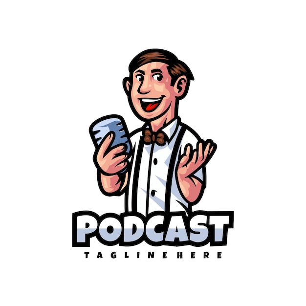 Ilustración Vector Estilo Mascota Podcast