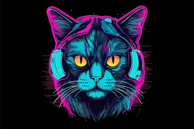 Ilustración de vector de estilo Neon Cat 80s